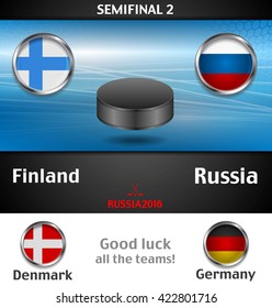 Semifinal of the world championship hockey background with black puck. Vector graphic winter sport design
