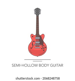 Semi-hollow body guitar outline colorful icon. Vector illustration. Collection