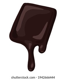 Semi-melted chocolate bar. Single hand drawn vector stock illustration. Colored realistic style clipart, isolated on white. Volumetric drawing for candy shop, menu decor, design, sticker, wrap, logo.