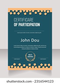 Plantilla de diseño de certificado de seminario. Diploma vectorial con espacio de copia personalizado y fronteras. Documento impreso para premios y reconocimiento. Fuentes livianas, audaces, ariales regulares utilizadas