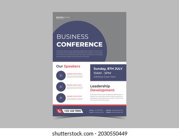 Seminar conference flyer template. Business conference poster leaflet design. Global business conference town hall meeting flyer template