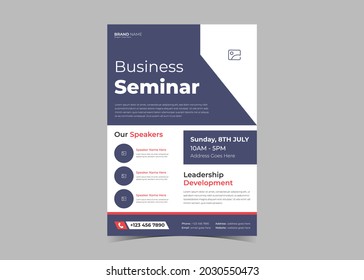 Seminar conference flyer template. Business conference poster leaflet design. Global business conference town hall meeting flyer template