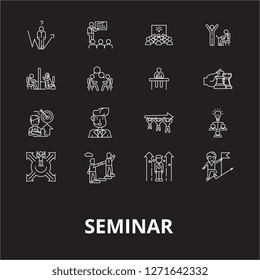 Seminar editable line icons vector set on black background. Seminar white outline illustrations, signs, symbols