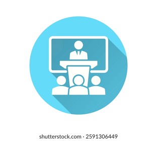 Seminar flat icon. Simple illustration with long shadow for graphic and web design.