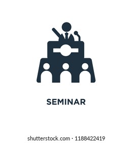 Seminar icon. Black filled vector illustration. Seminar symbol on white background. Can be used in web and mobile.