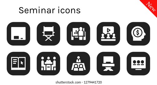  seminar icon set. 10 filled seminar icons. Simple modern icons about  - Blackboard, Director, Presentation, Learning, Employee, Conference, Meeting
