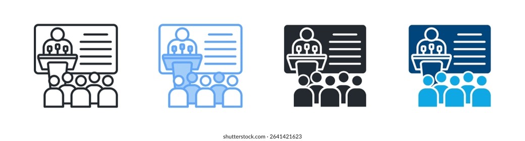 Seminar Icon Set Multiple Style. Design In Outline, Blue, Glyph, Dualtone