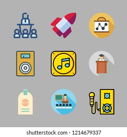 seminar icon set. vector set about conference, lecture, music folder icon and startup icons set.