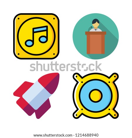 seminar icon set. vector set about startup, music folder icon, lecture and speaker icons set.