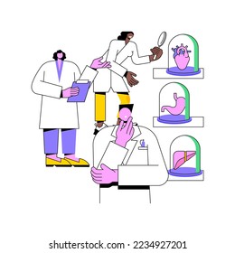 Seminario ilustraciones de vectores de dibujos animados aislados. Grupo de estudiantes de medicina sonrientes con docente discutiendo en el seminario, proceso educativo moderno en caricatura vectorial universitaria.
