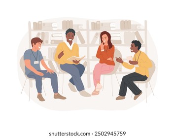 Seminar isolated cartoon vector illustrations. Group of teens having discussion at the seminar with teacher, college educational process, university classes, student lifestyle vector cartoon.