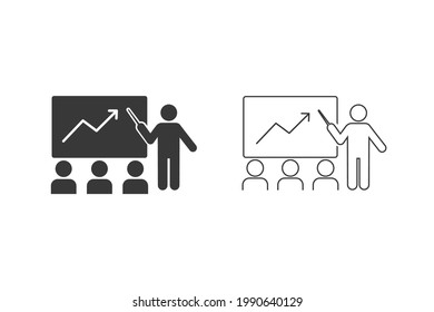 Seminar lecture icon set. Vector graphics sign in flat