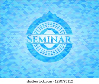 Seminar light blue emblem with triangle mosaic background