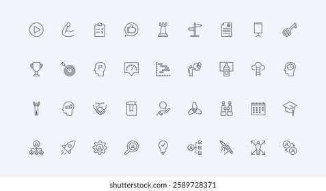 Seminar presentation, career thin black outline symbols vector illustration. Business conference, training event for audience and workshop, knowledge from coach and mentor line icon set