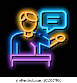 seminar speaker neon light sign vector. Glowing bright icon seminar speaker sign. transparent symbol illustration