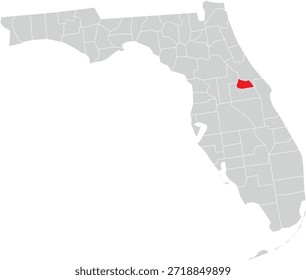 Seminole County on Map of Florida State Editable Vector