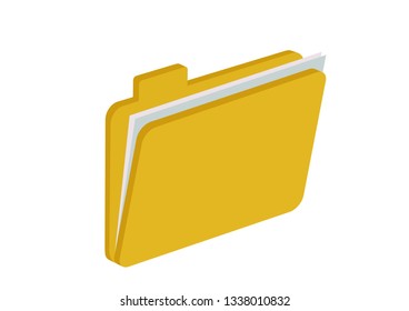 semi-open yellow folder with sheets of paper isolated image office equipment icon