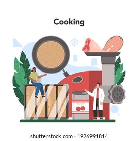 Semi-processed goods production. Frozen intermidiate food or ingredients for home cooking. Frozen roastbeef and pizza, caned soup and packed salad. Isolated flat vector illustration
