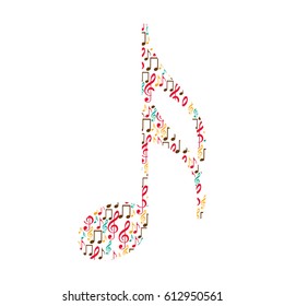 semiquaver note color silhouette formed by musical notes vector illustration