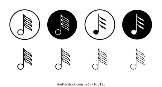 semiquaver note icon Black line art vector logo set