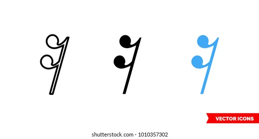 Semiquaver rest icon of 3 types: color, black and white, outline. Isolated vector sign symbol.