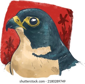 Semi-realistic illustration of endemic eagle from Indonesia, close-up style with nature background
