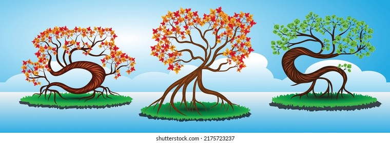 semi-realistic stylized tree vector illustration blend art elements