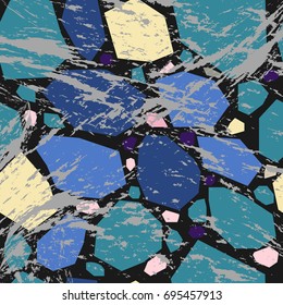 Semi-seamless Pattern. Teal Blue Color Design. Mud Effect.Modern Color Tile Background. Geometric shapes. Modern Color Design.Textile, fabric, wallpaper, wrapping, wall art design, print