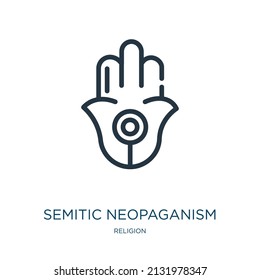 icono de línea delgada del neopaganismo semitico. neopaganismo, íconos semiéticos lineales del concepto religioso, signo de contorno aislado. Elemento de símbolo de ilustración vectorial para diseño web y aplicaciones.