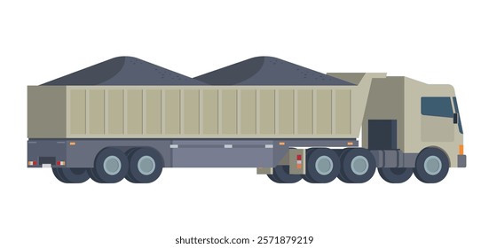 Semi-Trailer Coal Truck Vector Illustration. Fully Editable Element for Easy Customization