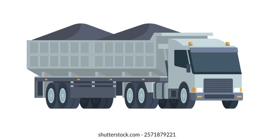 Semi-Trailer Coal Truck Vector Illustration. Fully Editable Element for Easy Customization