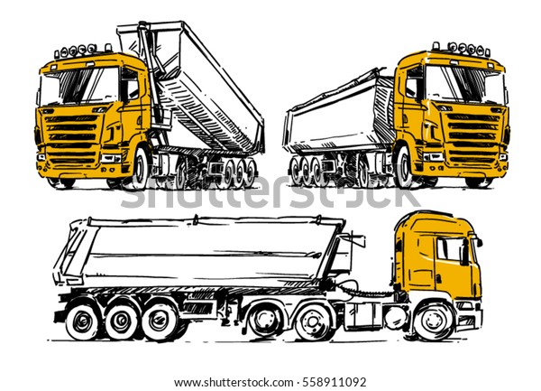 Semitrailer Dump Truck Sketch Isolated On Stock Vector (Royalty Free