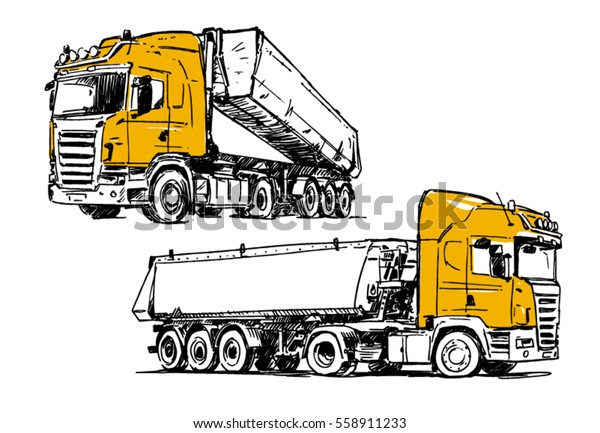 Dessin De Camion A Benne Semi Remorque Image Vectorielle De Stock Libre De Droits 558911233