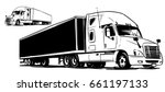 Semi-trailer truck. Black and white illustration