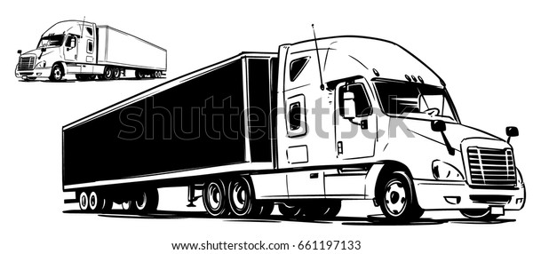 セミトレーラートラック 白黒のイラスト のベクター画像素材 ロイヤリティフリー