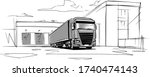 Semi-trailer truck at distribution center ready to load.
