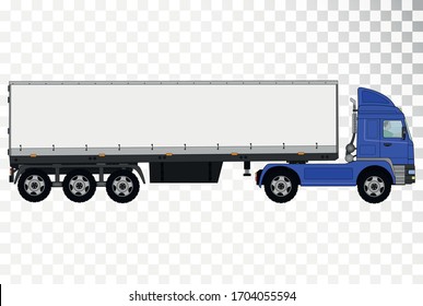 Semitrailer truck.  Truck with a semitrailer on a transparent background. Cargo transportation. International shipping. Big truck.