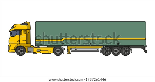 Semi-trailer truck vector illustration. Side view,\
cartoon style.