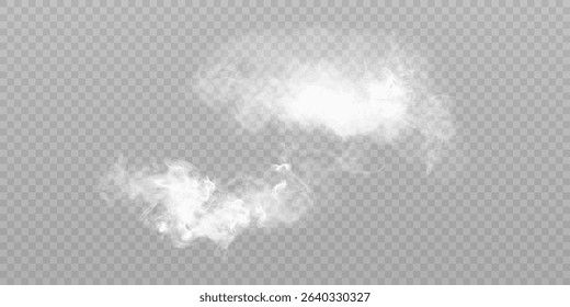 A semi-transparent cloud of white smoke with swirls on a transparent background. Used for special effects, steam, fire or atmospheric overlays in design.