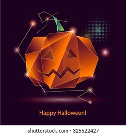 Semitransparent Low Poly Polygon Pumpkin For Halloween On A  Dark Background