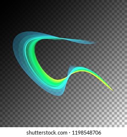 Semitransparent neon light effect. Vector glowing magic green transparent element for your design. Beautiful flame, flare, light trail.