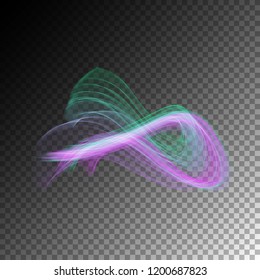 Semitransparent neon light effect. Vector glowing magic rainbow transparent element for your design. Beautiful flame, flare, light trail, hologram.