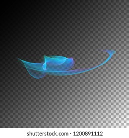 Semitransparent neon light effect. Vector glowing magic blue transparent element for your design. Beautiful flame, flare, light trail, hologram.