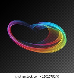 Semitransparent neon light effect. Vector glowing magic rainbow transparent element for your design. Beautiful flame, flare, light trail, hologram.