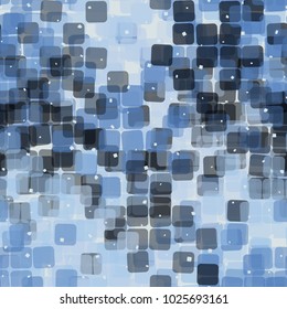 Semitransparent rounded squares chaotically scattered along the surface form a masking pattern. Seamless pattern.