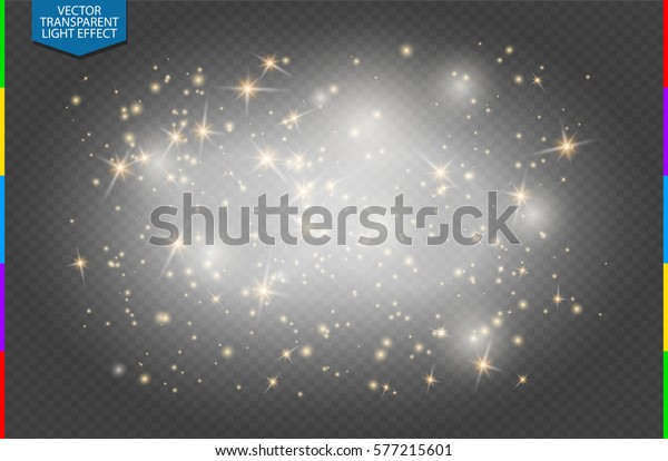 半透明の白い火花と金色の星が特殊なライトエフェクトを輝かせます 透明な背景にベクター画像の輝き クリスマスの抽象的パターン 半透明 できらめく魔法のちりの粒子が雲を描きます のベクター画像素材 ロイヤリティフリー
