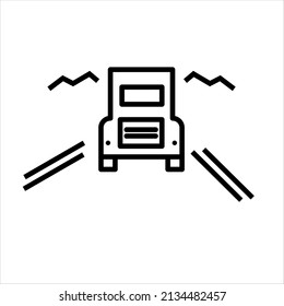 Semi-truck driving down the road Icon thin line stock illustration.