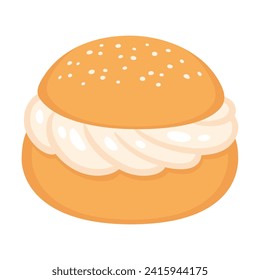 Semla, pain sucré scandinave traditionnel. Pâtisserie de Choux fourrée de crème fouettée. Illustration vectorielle.