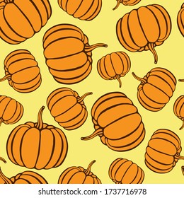 Semles pattern hand drawn pumpkin. Vector illustration.