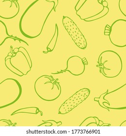 Semles pattern hand drawn vegetables collection, isolated elements. Vector illustration.
